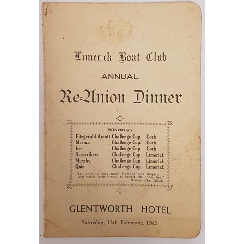 324 - Menu and Running order for the Limerick Boat Club Annual Re-Union Dinner February 1943