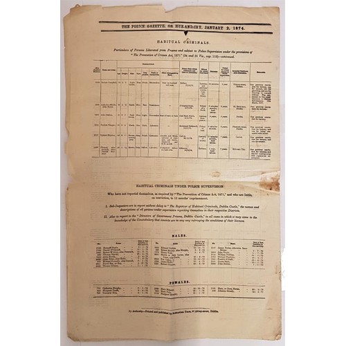 328 - The Police Gazette or The Hue-And-Cry, January 1874. Covering such stories as in the Kings County an... 