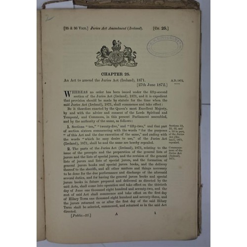 387 - Juries] 5 Acts on Juries in Ireland 1871 to 1876 sewn together and heavily annotated Quarto