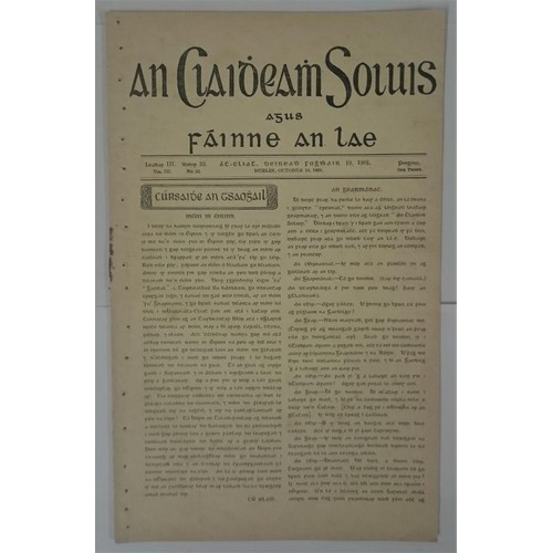 449 - An Claidheamh Soluis agus Fáinne an Lae. Baile Atha Cliath. October 19, 1901. 16 pages, plus ... 