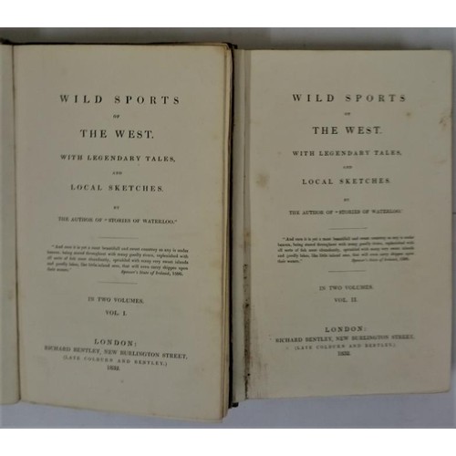 503 - W.H. Maxwell. Wild Sports of The West. 1832. 2 volumes. First. Topographical plates of West of Irela... 