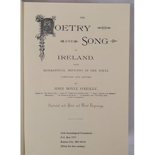 22 - The Poetry and Song of Ireland with biographical sketches of her Poets. John Boyle O'Reilly compiler... 