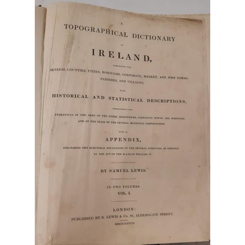 43 - Lewis, Samuel, A Topographical Dictionary of Ireland, 3 Volumes with Atlas. Very rare to get 3 toget... 