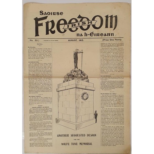 80 - Saoirse Freedom (Irish) na h-Éireann No 33, August 1913. Cartoon Illustration on front cover ... 