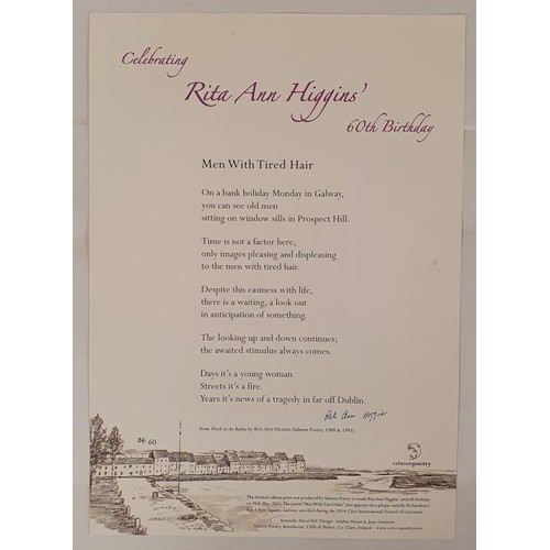 87 - Rita Ann Higgins; Men with Tired Hair, signed Broadside, limited edition 36/60 produced to mark her ... 