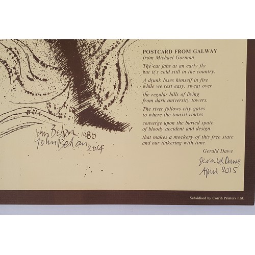 88 - Gerald Dawe; Postcard from Galway, Broadside signed by poet Gerald Dawe and also by illustrator John... 