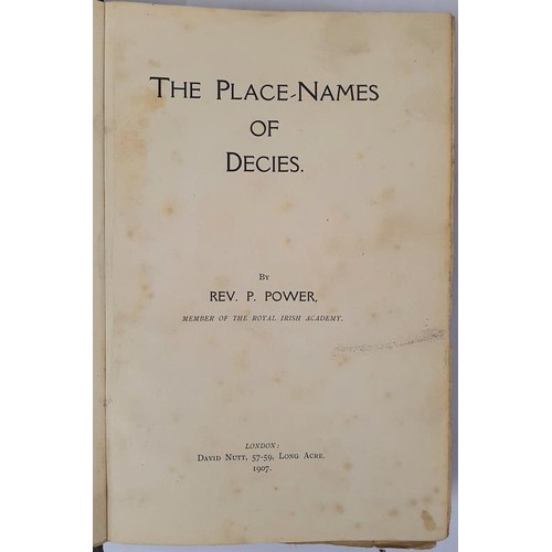 443 - The Place-Names of Decies Power, P. Published by David Nutt. 1907. 1st edition. Maps