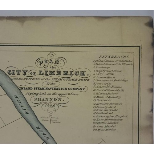 461 - Map of Limerick. Printed and published for the Irish Inland Steam Navigation Company 1830. Large for... 