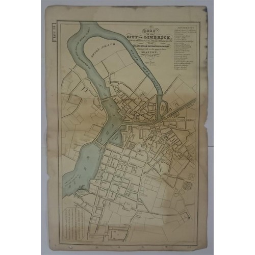 461 - Map of Limerick. Printed and published for the Irish Inland Steam Navigation Company 1830. Large for... 