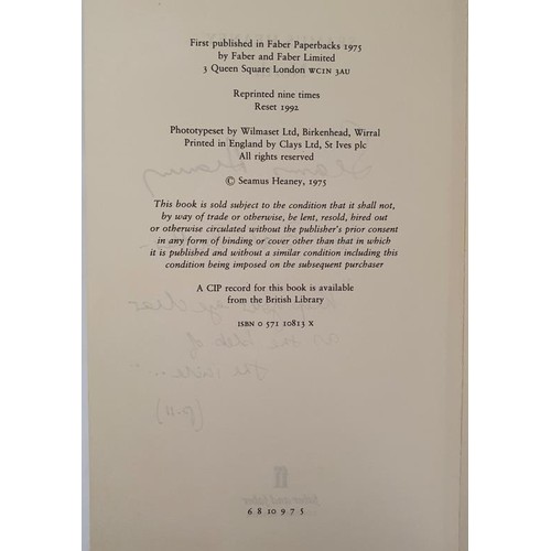 482 - Seamus Heaney; North, signed and dedicated with a quotation from Heaney, PB later print, Faber 1992