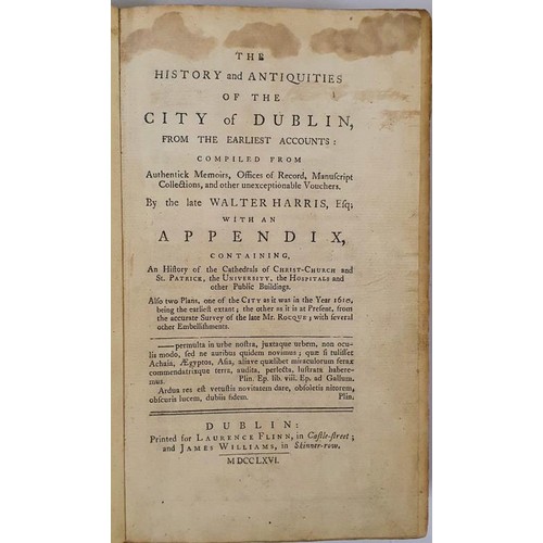 495 - Walter Harris. The History and Antiquities of the City of Dublin. 1766. Numerous folding plates. Con... 