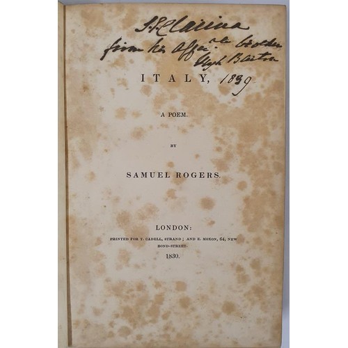 526 - Samuel Rogers. Italy - A Poem. 1830 1st edit. Numerous topographical plates. Fine calf, gilt borders... 