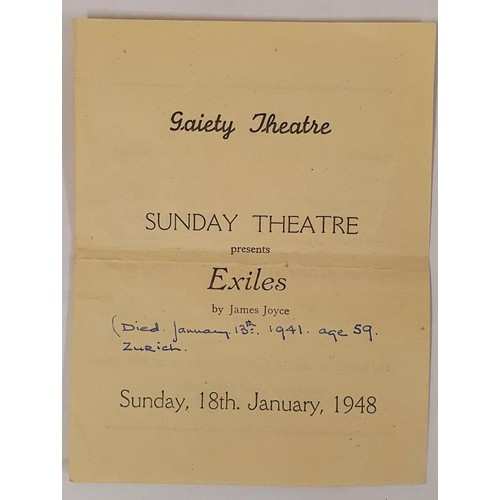 554 - Joyce, James. Exiles - An Original Gaiety Theatre Programme, Sunday, 18th. January, 1948. Sunday The... 