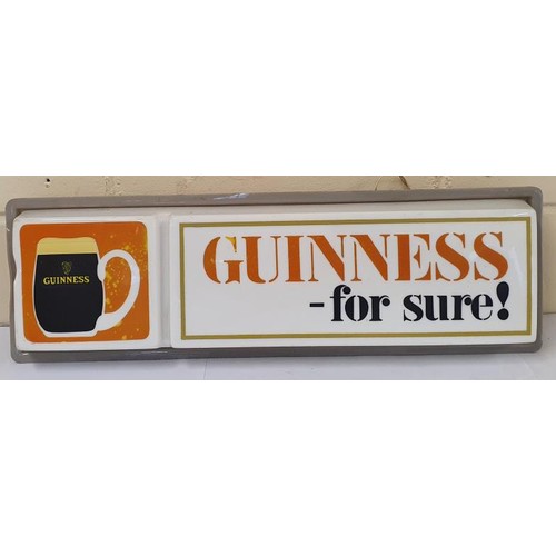 "Guinness For Sure!", single sided light up sign. 9" X 28", in working order
