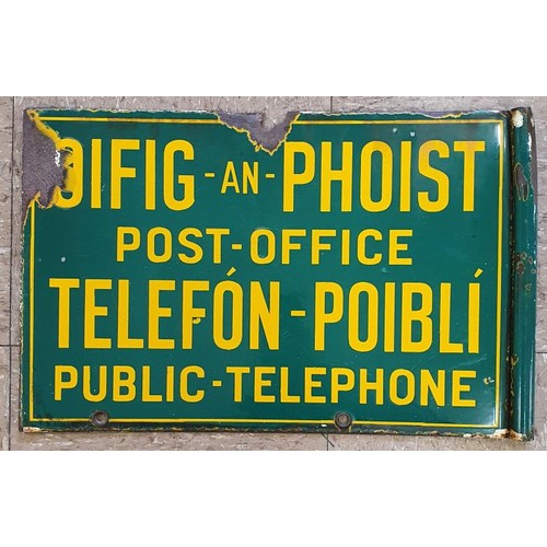 79 - Irish/English Oifig An Phoist Telefon Poiblí Sign, double sided enamel - Original, 19