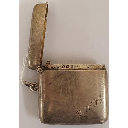 123 - Silver Vesta Case, Hallmarked Birmingham, c.1909 by S Blanckensee & Son Ltd. c.55grams