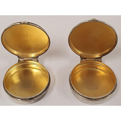 128 - Pair of Silver and Gilt Pill Boxes, Hallmarked Birmingham c.1921 by Synyer & Beddoes. c.25grams