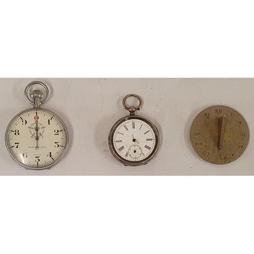 143 - Silver Pocket Watch-Hilsec Bros. Cork, Swiss made Stop Watch. PMO and Pewter measures