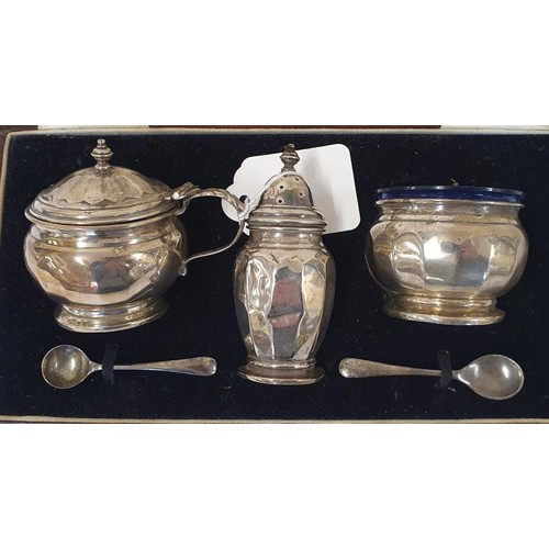 148 - Silver Cruet Set, Hallmarked Birmingham, c.1932 with two associated spoons, all in original velvet l... 