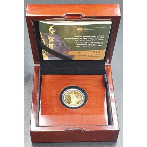 173 - Ireland €50 Gold 2016 100th Anniversary of the Proclamation of the Irish Republic Proof Coin. L... 