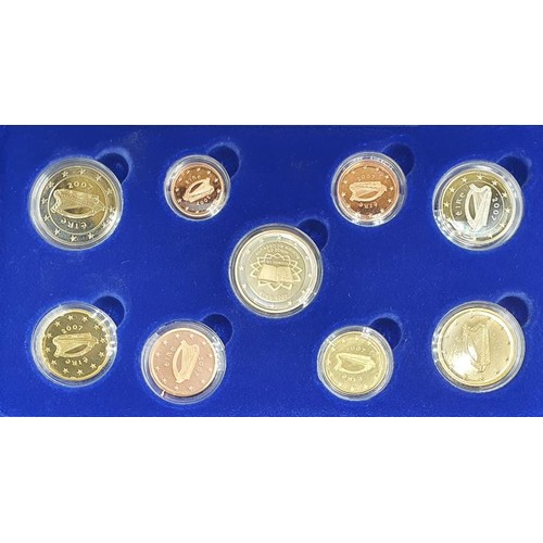 178 - Ireland Proof Euro Coin Set: 2007 Proof set of 9 coins in display capsules and blue leather display ... 