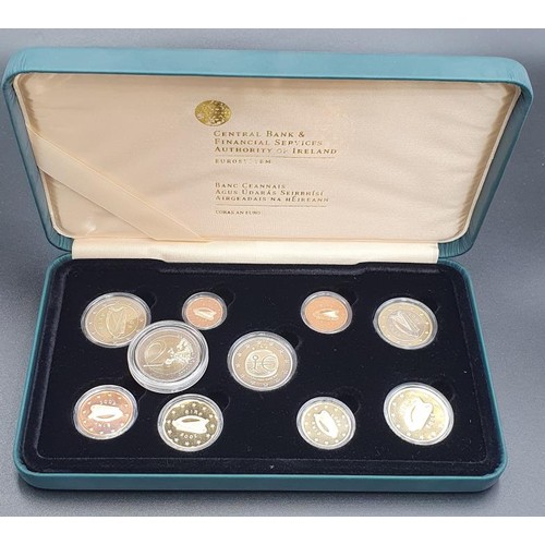 195 - 2009 Proof Euro Coin Set - Proof set of 9 coins in display capsules and green leather display case, ... 