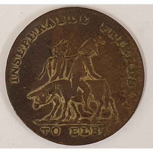 223 - Napoleon And The Devil Inseparable Friends To Elba, brass token 1814, by Thomas Kettle, legend 'INSE... 