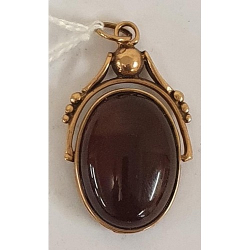 240 - Very Nice Victorian 9ct Gold Fob, with mosaic of semi-precious sotone on one side and agate stone on... 