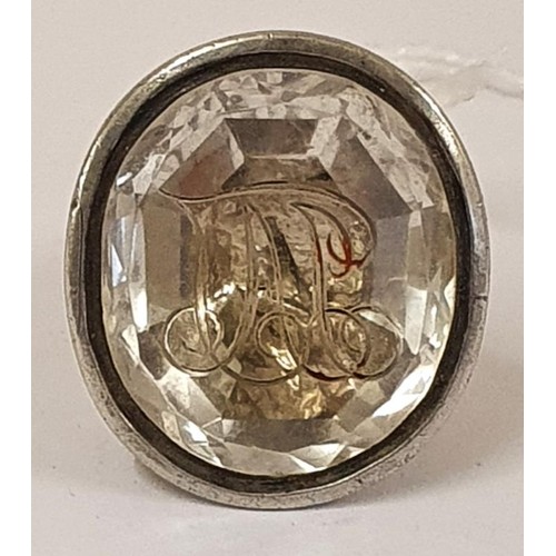 242 - Victorian White Metal Fob with Engraved Crystal Seal, c.3.5cm tall