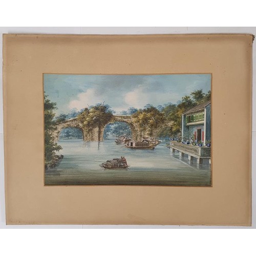 270 - Highly detailed Watercolour depicting a Japanese Water Scene. Artist unknown but undoubtedly talente... 