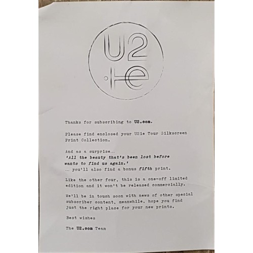 282 - Limited Edition collection of five U2 Silkscreen Prints. These extremely good quality prints we... 