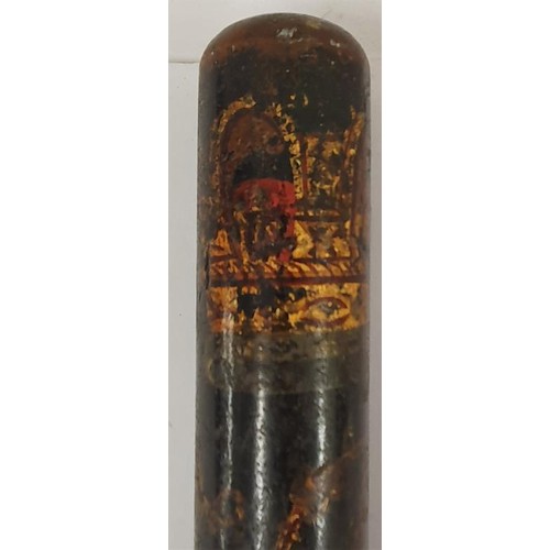 326 - Victorian Transfer Decorated Police Truncheon, C.19th turrned mahogany truncheon, the ebonised shaft... 