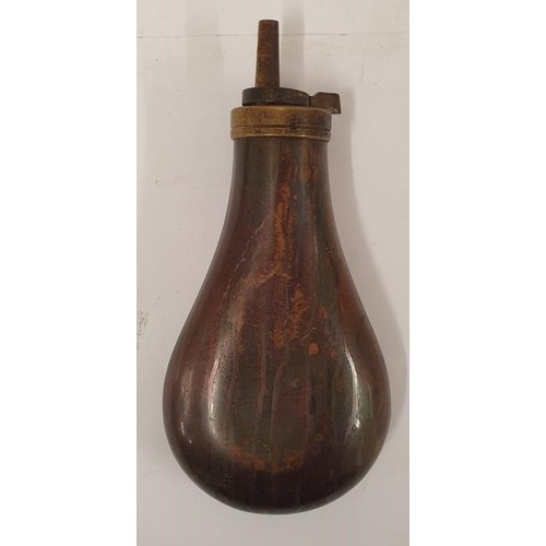 327 - Powder Flask, 20th Century. Brass powder flask probably late 20th century