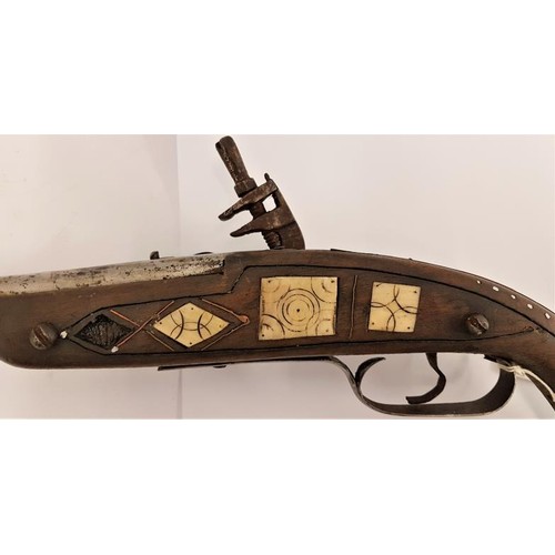 332 - Eastern Flintlock Pistol converted to a percussion cap with bone inlay