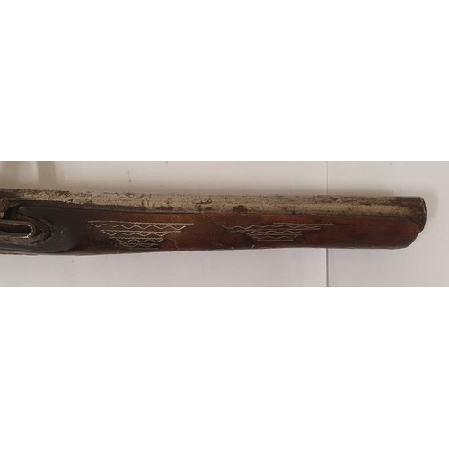 333 - c.1760 Flintlock Pistol with Decorated Brass Panels and Inlay, c.42.5cm long