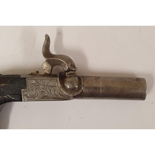 336 - 19th Century Belgian Pocket/Muff Pistol with Concealed Trigger and Musket Ball Trap. Barrel stamped ... 