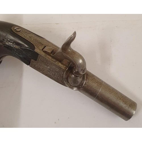 336 - 19th Century Belgian Pocket/Muff Pistol with Concealed Trigger and Musket Ball Trap. Barrel stamped ... 