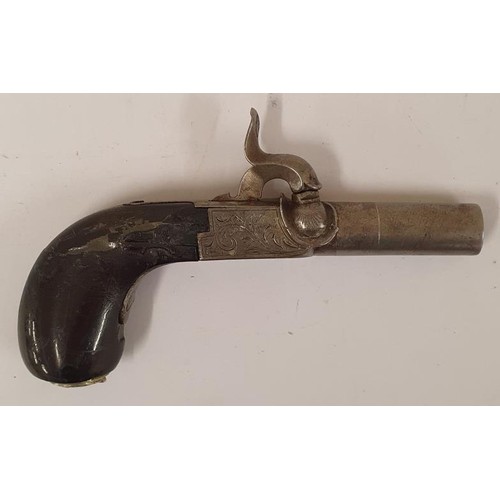 336 - 19th Century Belgian Pocket/Muff Pistol with Concealed Trigger and Musket Ball Trap. Barrel stamped ... 