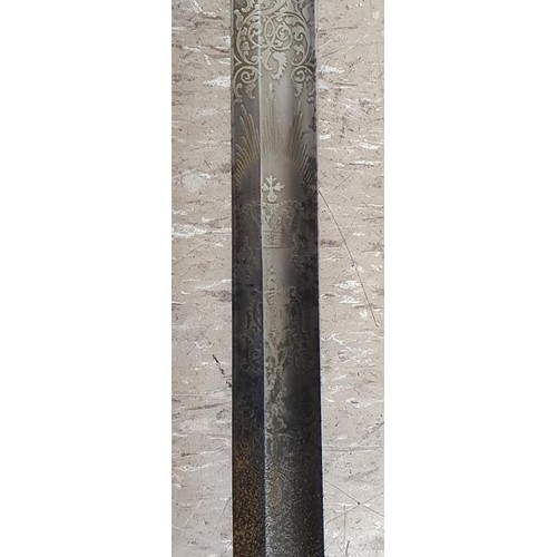 341 - British Officer's Sword, 1827 Pattern, with steel scabbard and pierced hilt. Blade c.82.5cm