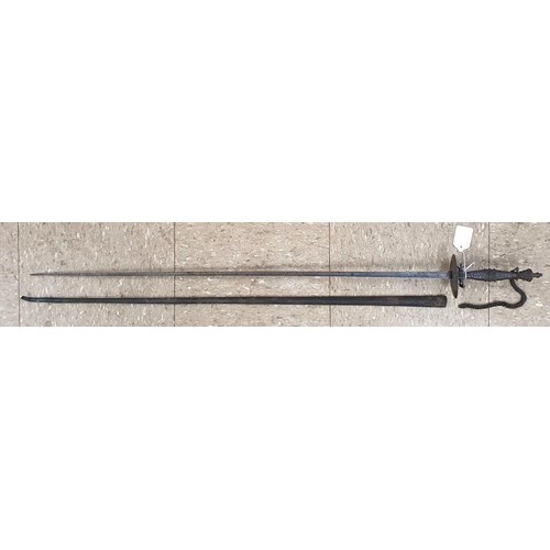 344 - Rapier Short Sword circa 1660. Moulded metal grip, diamond blade and leather scabbard. Blade length ... 