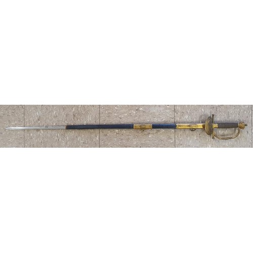 346 - Highly Decorative French Court/Dress Rapier with folding brass hilt, damaged scabbard, blade c.81.5c... 