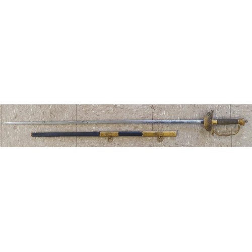 346 - Highly Decorative French Court/Dress Rapier with folding brass hilt, damaged scabbard, blade c.81.5c... 