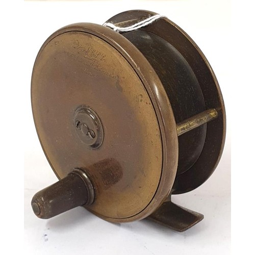 352 - A Victorian brass fishing reel, makers A & N C J L, 105 Victoria Street, Westminster