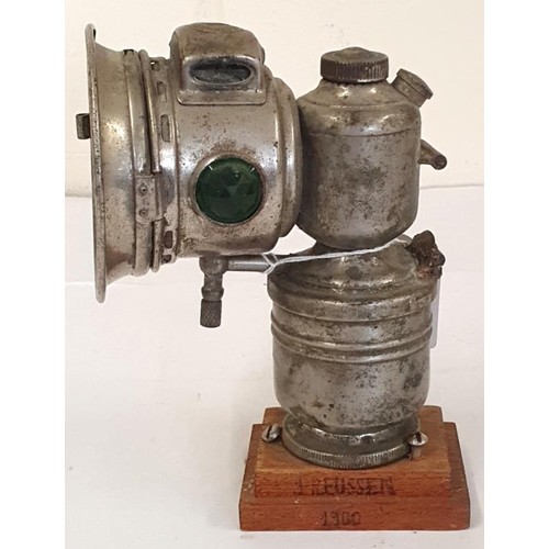 399 - Vintage Bicycle - Millers Carbide Lamp - British Made, mounted loosely on a wooden base, total c.17.... 