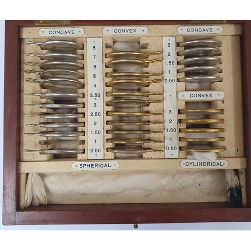 407 - Vintage Opticians Lens Testing Set in original fitted mahogany box, lacks two lenses