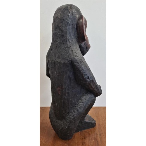 390 - Carved African Hardwood Figure of a Seated Monkey - 15ins tall