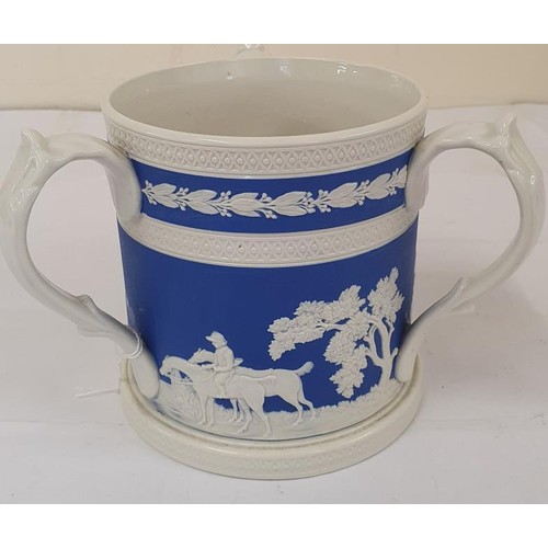 419 - Copeland Spode Three Handle Loving Cup, with jasperware decoration and three hunting scene panels, l... 