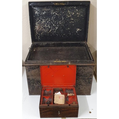 432 - Nice Quality Wood Effect Metal Safe Box with 2 keys and lift out tray, c.10in x 7.5in x 5in; along w... 