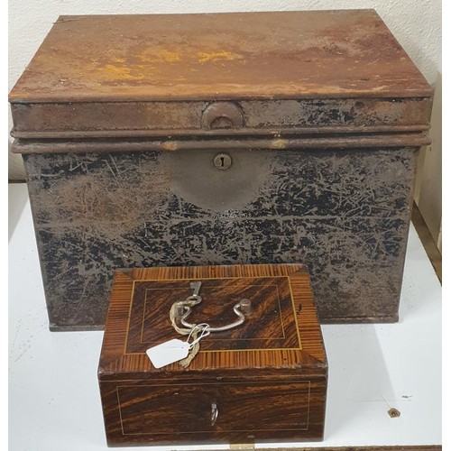 432 - Nice Quality Wood Effect Metal Safe Box with 2 keys and lift out tray, c.10in x 7.5in x 5in; along w... 