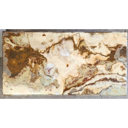 448 - Decorative Cast Brass and Marble Top Coffee Table, the multi-colour marble top with moulded edge on ... 